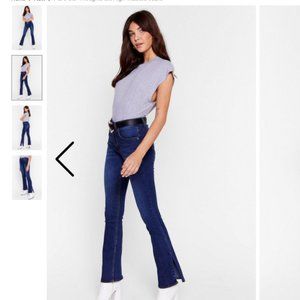 (NWOT) Dark High-Waisted Slit Flare Jeans